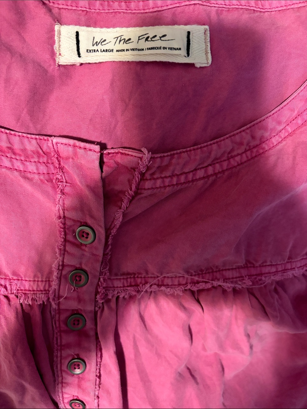We The Free Gathered Henley Blouse in Raspberry Pink - Picture 2 of 3